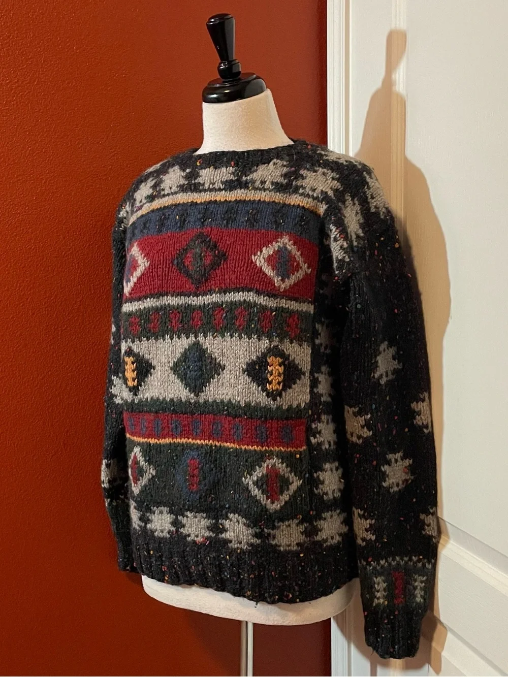 Woolrich Men’s Vintage Chunky Knit Fair Isle Southwestern Aztec Crewneck Sweater